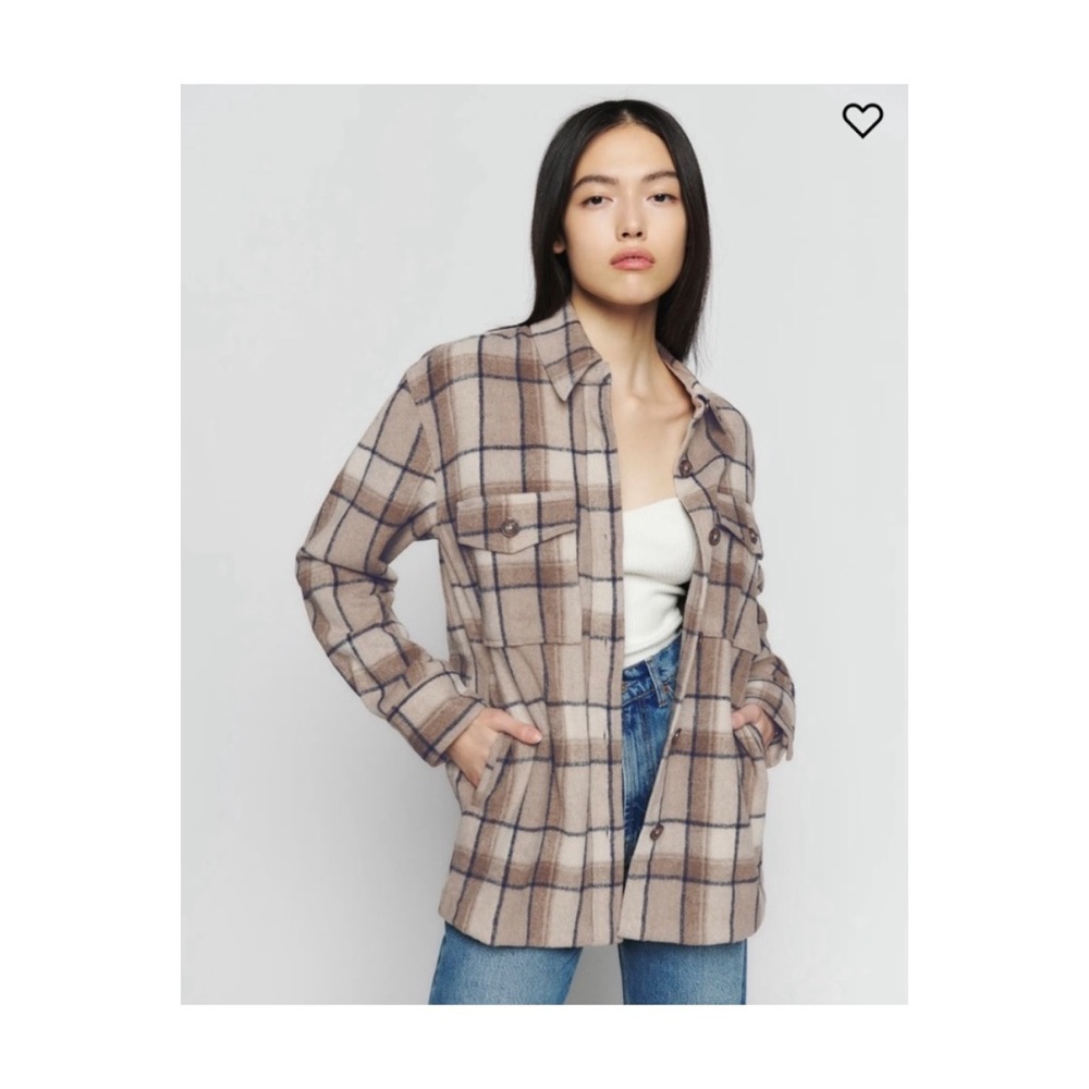 REFORMATION Ridley Wool Blend Plaid Shirt Jacket
